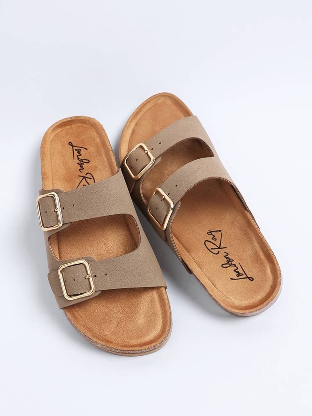London Rag Neutral Double-Buckle Slide Sandals - Taupe